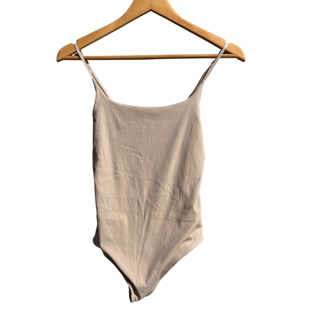 House of Harlow 1960 Ribbed Bodysuit Tan Beige Adjustable Straps Medium